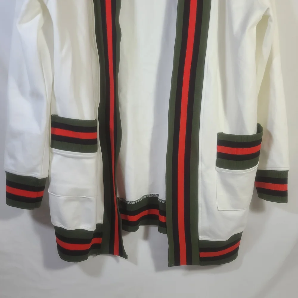 Haute Shore Women's Cody Open-Front Cardigan Sweater Off White Striped One Size - Picture 2 of 14